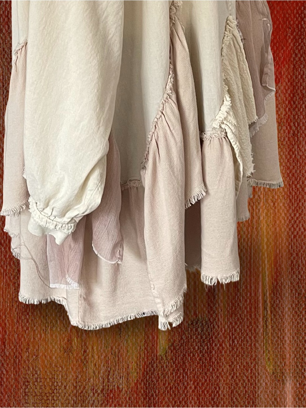 Oli & Hali Mixed Media Boho Distressed Ruffle Shacket Jacket Beige Pink Sz XL - Picture 5 of 8
